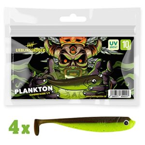 4 Gummifische zum Zander-Angeln, Plankton-Farbe, Länge 10 cm