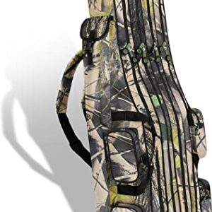 Eine robuste und wasserabweisende Fishing-Rutentasche von normani in grüner Tarnfarbe mit 4 Innenfächern und verschiedenen Längen. Ideal für die Aufbewahrung von Angel-Ausrüstung.