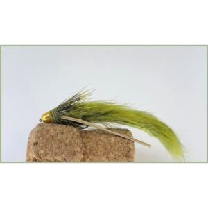 Olive Zuddler Fliegen, 6 Pack, Größe 10, Zonker Stößel Mix für Angeln in Gewässern mit klarer oder leicht trüben Wasser