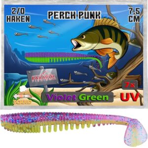 Gummifische für den Barschfang, Violet Green Perch Punk 7,5cm, 7 Stück