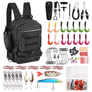 Wasserdichter Angelrucksack mit umfangreichem Set an Angelzubehör für Süßwasser und Salzwasser, inklusive Angelköder, Fischhakenentferner und Lip Gripper