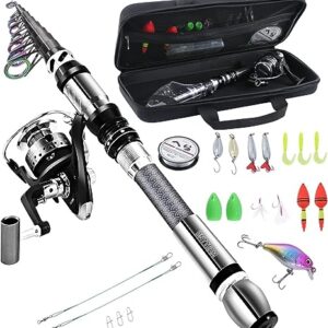 BNTTEAM Tragbares Angel-Spinnruten- und Rollen-Kombi-Set mit Kohlefaser-Fluoreszenz-Rutenspitze für Reisen, Salzwasser oder Süßwasserfishing