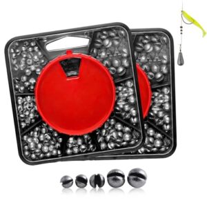 2 Kartons 120g Fishing Lead Shot Angelzubehör mit Storage Box, Angelblei Zubehör Set, Removable Lead Shot Assortment in verschiedenen Größen (0,4g/0,5g/0,6g/0,8g/1g/1,2g/1,5g)
