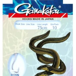 10 gebundene Angelhaken mit Gamakatsu Hook 3120N Aal, Hakengröße Gr. 8/0.25mm, Wurmhakenlänge 75 cm