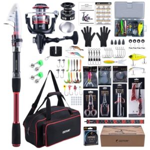 Fischereiausrüstung, Teleskop-Angelruten, Spinnrollen-Köder-Set, Tragetasche, Angelruten- und Rollen-Kombinationen (24T), Angeln für Anfänger, Reisen, Salzwasser-Süßwasser-Angelausrüstung