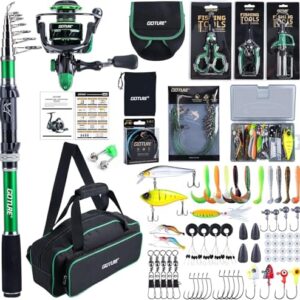 Professionelles Angeln im Salzwasser - Goture Angelset Komplett mit Teleskop-Brandungsrute aus Kohlefaser, Spinnrolle und Angelwerkzeuge