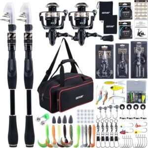 Goture Angelset mit 2 Teleskop-Angelruten, komplette Ausrüstung für Salz- und Süßwasserausflüge, Reisen und Angelgeschenk