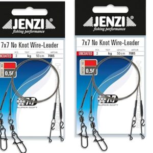 Vier Stück Super-Soft-Stahlvorfach mit Wirbel und knotenloser Verbindung von Jenzi, 6, 9, 12, 15 & 20 kg, Länge 50 cm + Petri Heil! Aufkleber (12 kg)