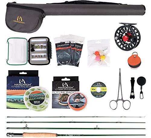 MAXIMUMCATCH Premier Fliegenrute und Avid Rolle Combo komplete 9' Fliegenfischen Outfit mit Angelausrüstung (8 wt -9' Half-Handgriff Rute 7/8 Fliegenrolle)