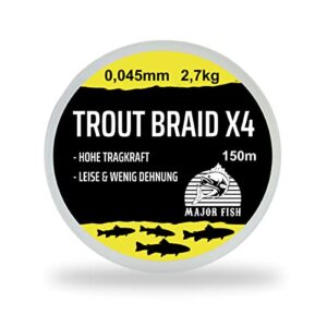 Klassische Schnur für das UL-Angeln, Major Fish Trout Braid 4 Fach geflochtene Schnur Forelle Ultralight 150 Meter 0.045-2,7 kg - Lemon Yellow