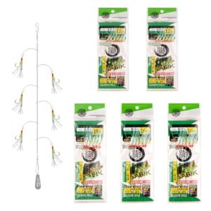 Hochwertige Makrelenfeder-Rigs mit leuchtenden Perlen und bionischen Fliegenden Insekten, perfekt für Angler zum Köderen von Makrelen, Seelachsen, Heringen und Barschen.