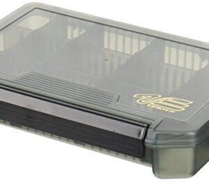 Tackle-Box aus schwarzem Plastik mit klarem Glasdeckel von Meiho