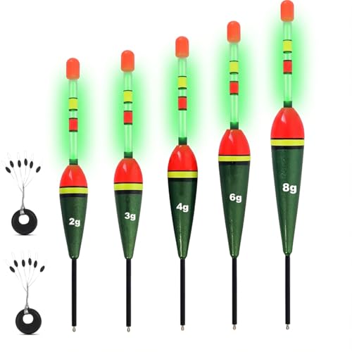 Njord Kalastus Universal Knicklicht Posen Set, 5 Stück mit 10 Gummistopfern für verschiedene Größen und Wassertiefen geeignet, ideal für Friedfische und Raubfische wie Hecht, Zander und Forelle.