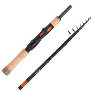 Teleskopische Angelrute von Shimano, kompakt und flexibel für Reise oder Alltag an einem Wasserlauf geeignet.