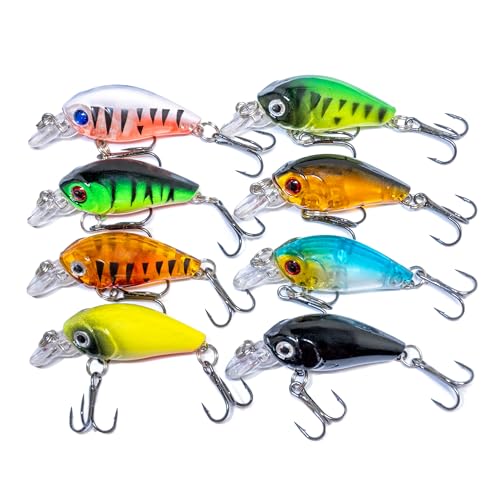 Hochwertiges 8er-Set mit Wobbler Crankbaits in verschiedenen Farben und Mustern für Raubfische wie Zander, Barsch, Hecht und Forelle