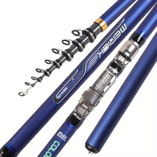 Teleskop-Angelrute aus Carbon, für Hand- und Meeresfischen, blau, stabiler Rollenhalter, Keramikringe, Metallendkappe