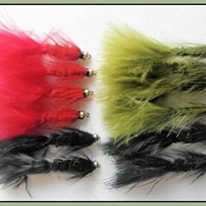 Hochwertige Goldhead-Fliegen für Forelle und Hecht, 12 Stück im Pack, Schwarz Olive & Rot, Größe 8 & 10, Stahl, Nadelspitze, Forellenköder