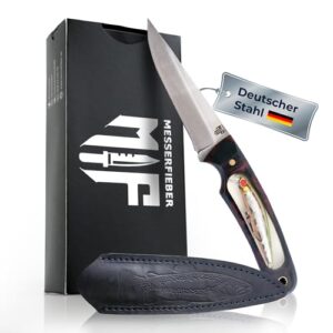 Anglermesser mit Wobbler Rot/Schwarz, Full-Tang 1.4116 Stahlklinge, Epoxidharz Griff, Lederscheide Inklusive