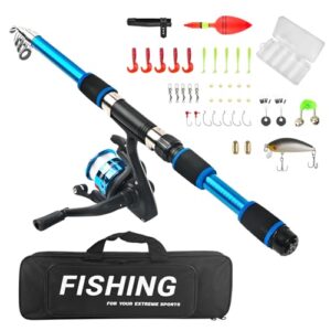 Angelrute für Kinder, 1.5m Teleskop Kinderangel Spinnrute mit Angeln Rute Rolle Kombi Angelköder-Zubehör Tragetasche Fishing Rod Anfänger für Salzwasser-Süßwasser