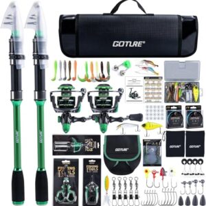 Professionelles Angeln im Salzwasser - Goture Angelset Komplett mit 2 Teleskopruten aus Kohlefaser, Spinnrolle und angelwerkzeuge inkl. Rollentasche für ambitionierte Angler