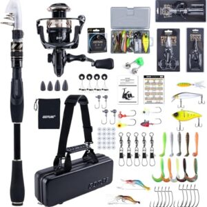 Professionelles Angeln im Salzwasser - Goture Angelset Komplett, Teleskop-Brandungsrute aus Kohlefaser und Spinnrolle mit 9+1 gekapselten Kugellagern, inkl. Angelwerkzeuge und Rollentasche