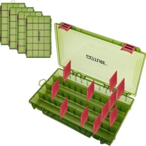 Transparente Angelbox mit Messlineal, Verstellbaren Trennwänden & Rutschfesten Doppelverschlüssen für Angelzubehör | Ergonomischer Griff