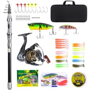 Angel-Ausrüstung mit Teleskop Angelstange, Spinning Reel und Lures Set inklusive Trägertasche für Fische