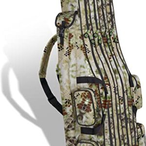 Ergonomische Angelrutentasche mit 4 Rutenfächern für 8 Ruten - Angeltasche Kescher und Rutenhalter - Ruttenfutteral - Waldtarn