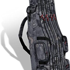 Normandi Angelrutentasche mit 4 Rutenfächern und Rutenhalter, perfect für Angler und ihre Ausrüstung, schwarz-camo Farbe und Länge 125-190cm.