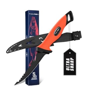 Ergonomisches Filetiermesser für Profis und Hobbyisten - TAN REN Fisch 12.5CM, Edelstahl Messer mit Anti-Rutsch-Griff, Full Tang Filetiermesser Fleisch, Outdoor-Messer für Fisch und Fleisch, Scharfes Angelmesser