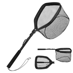 Fischkescher Watkescher Bootskescher für Teich, Fluss, See - Gummiertes Netz, Stabil, Faltbar und Leicht