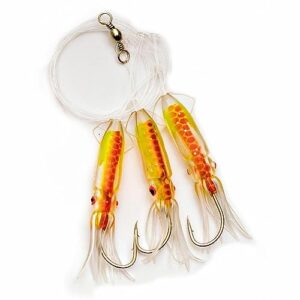 Set 2 Dorschvorfächer von Behr Gummi Octopus 3 Arme Leuchtend Tintenfisch Norwegen fertig montiert Länge 150cm, Hakengröße 6/0, Schnurstärke 0,70mm