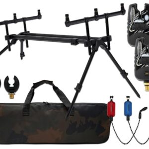 Luxus Rod Pod mit Zubehör, hochwertiges Accessoir für jeden Angler, robustes Aluminium, stabil Verbindungsstücke, vielseitig in verschiedenen Längen und Höhen verstellen