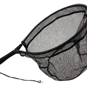 Komfortabler Kescher mit gummierten Griff zum Fischen an Flüssen und Bächen, Sicherungsleine und Karabiner