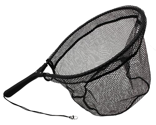 Komfortabler Kescher mit gummierten Griff zum Fischen an Flüssen und Bächen, Sicherungsleine und Karabiner