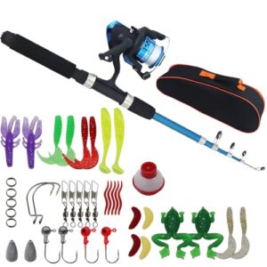 Angelset für Kinder, 1,5 m Angelrolle, Köderbox B-Blau, Teleskop Angelrute und Tragetasche, Komplettes Angelzubehör Set für Anfänger