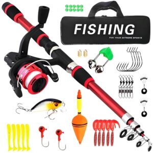 Angelset für Kinder mit Kohlefaser Teleskop Angelrute, Köder Set und Tragetasche - perfekt für Jungen und Mädchen von 3-10 Jahren