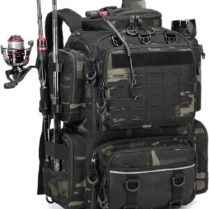 Wasserabweisender Angelrucksack für Outdoor-Aktivitäten, 50-Liter-Hauptstauraum, Rutenhalter und Angeltasche
