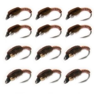 Copper John Nymph Fliegenköder für Forellenangeln - 12 Stück, Kupfermuster, Vielseitige Fliege für Nymphentechniken, Langlebige Konstruktion aus hochwertigen Materialien