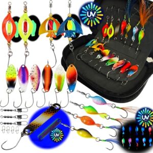 Neu Alle Forellen Köder Neuheiten 2025 in Einer Spoon Tasche | Forellen Set 15 Spoons Forelle 2g, 3g, 3,5g, 4g | Uv-Aktive Forellenköder für jedes Wetter und Wasser | Angelzubehör Trout Spoon Angeln