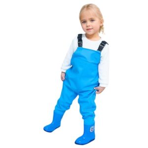 Wasserdichte Angel-Wathose für Kinder, Jungen und Mädchen, generisch, wasserdicht, jagd- angel-wathose mit Stiefeln Stirnband Gelb (Blau, 3-4 Jahre)