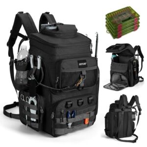 Angelrucksack für das Angeln, 55-Liter Angelzubehör-Rucksack mit Zwei Rutenhaltern und Regenschutz