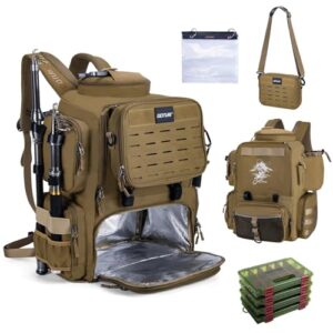 Hochwertiger Outdoor-Rucksack mit 4 Köderboxen, Isolierfach und Abnehmbarer Umhängetasche für Camping und Wandern