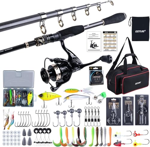 Professionelles Angeln im Salzwasser - Goture Angelset Komplett mit Teleskoprute aus Kohlefaser, Spinnrolle und 9+1 gekapselten Kugellagern für ein exquisites Fischen