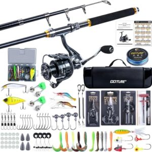 Goture Angelset mit Teleskop-Angelruten, 24T Carbon, 1,8m Angelrute Set, Spinnrolle, Angelschnur, Angelwerkzeug-Set und Köderbox für Salz- und Süßwasserfischangeln