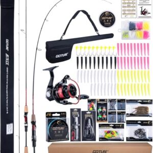 Forellen-Angel-Set mit 24T Carbon Spinnrute, Ultra Light Aktion für Forelle und Barsch, Robuste Rolle ohne Klemmen, Profischnur statt Wirrwarr, Rundum-Sorglos-Paket mit 81 Zubehörteilen