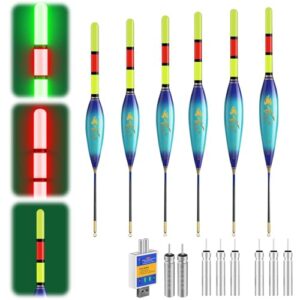 Hegawleo 6 Stück Led Posen Angeln, Mit CR425 Batterie Ladegerät, Angelposen Mit Gravity Sensing Farbwechsel Und Kupferring, Angel Zubehör Zum Meeresfischerei Angeln Am See (4g+5g+6g+7g+8g+9g)