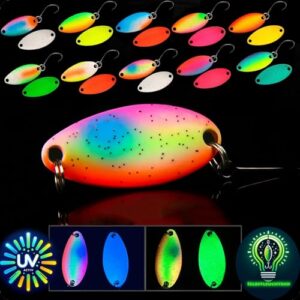 Forellengötter mit UV-glow Spoons für Forellen Angeln, 10 Stück in Spoonbox