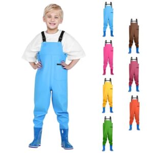 Wasserdichte Kinder Wathose mit Stiefel für Jungen und Mädchen bei Nassem Wetter oder Outdoor-Abenteuern wie Camping, Angeln, Jagen, Waten, Bootfahren oder Offroad-Fahrten