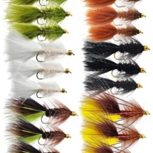 Woolly Bugger Fliegen für das Forellenfliegenfischen - Sortiment, Größe #8, Streamer-Fliegen (18er-Pack, verschiedene)